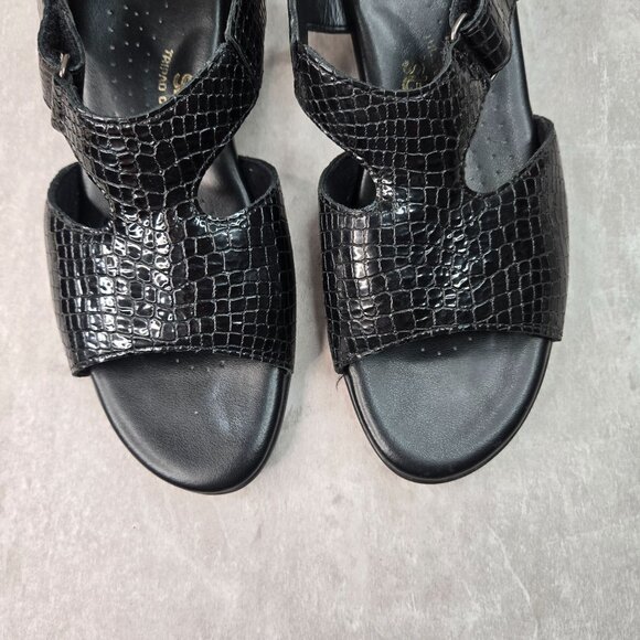 SAS Sandal Sz 10.5 Black Croc Leather Open Toe Comfort Low Heel Casual Slingback - Picture 9 of 13